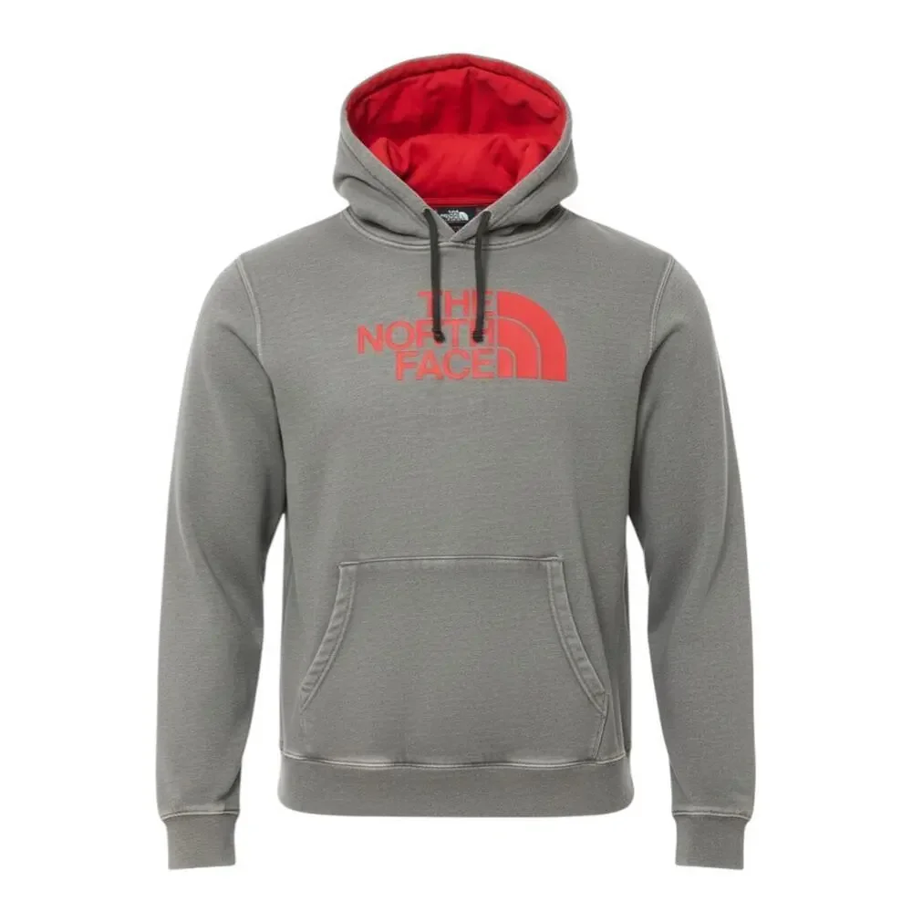 The North Face Men's Hoodie Medium Gray Red Logo Pullover Fleece Sweatshirt